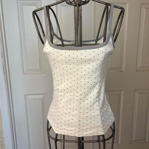 Aeropostale White Polka Dot Cami tank with Gray Trim